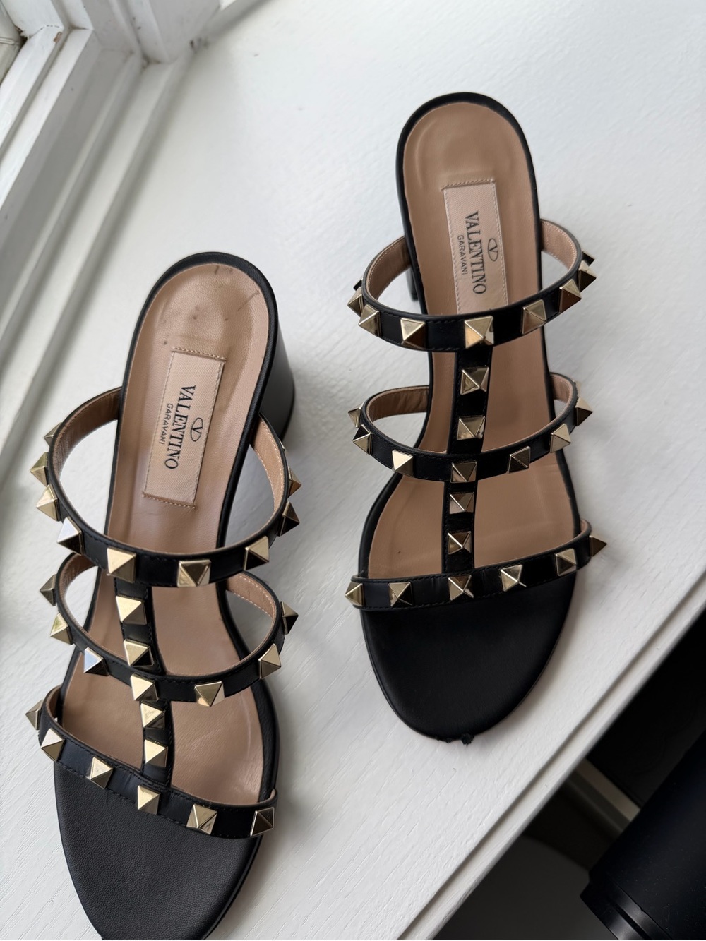 Valentino Black Gold-Studded Strappy Block Heel Sandals - Picture 3 of 6
